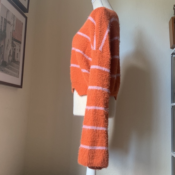 NWT GIANNI BINI GB Orange Striped Eyelash Long Sleeve Sweater - Picture 7 of 14